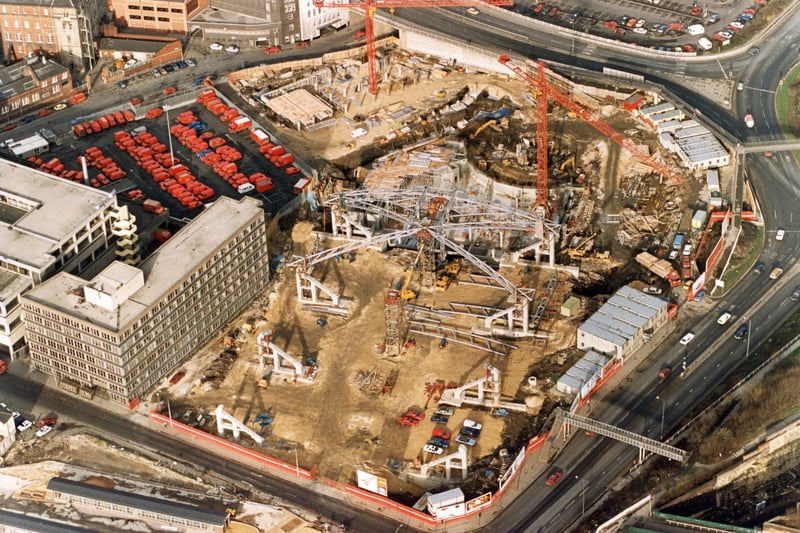 The huge Sheffield Ponds Forge site under construction in the 1990s
