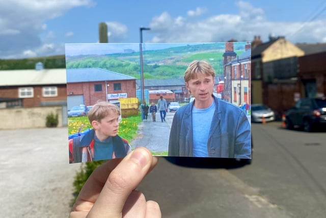 Gaz (Robert Carlyle) and his son Nathan (Wim Snape) feature in this scene from The Full Monty film which was shot outside Sheffield Boxing Centre on Burton Street in Hillsborough
