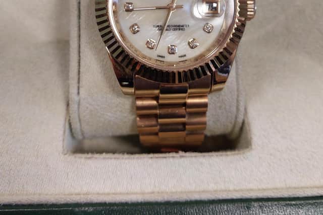 This gold Rolex was stolen from the antiques centres and is yet to be recovered.
