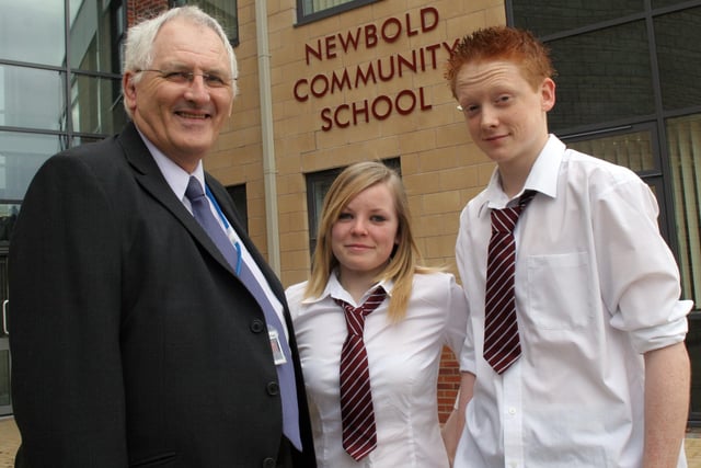 Newbold Community School celebrate the opening of their new building. L-R, Head Terry Gibson, pupils Ellis Huxby and Oliver Shaw.