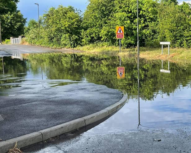 The flooding on Works Road, Hollingwood, last night (picture: Alice Daisy Squires)
