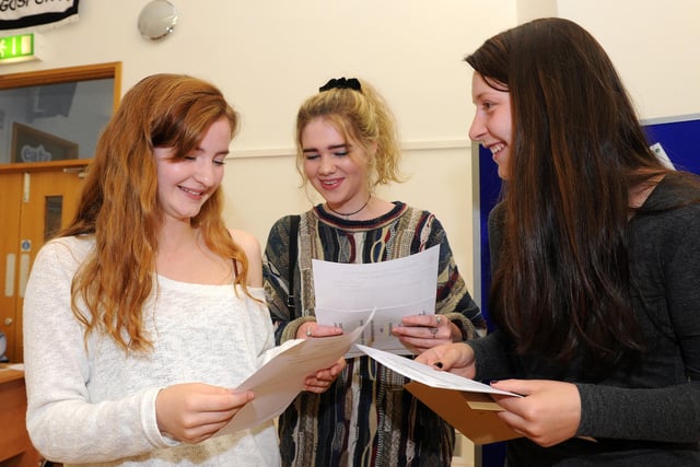 Dronfield Henry Fanshawe School students celebrate their GCSE results. (l-r) Elizabeth Critchlow achieved 7 A*'s, 4 A's and a B, Ella Partidge achieved 2 A*'s and 8 A's and Hannah Taylor achieved 10 A*'s and 2 A's. Picture: Andrew Roe