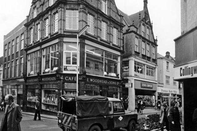 Woodheads cafe on the High Street, seen from Packers Row in 1975. The building is now home to Rebel menswear. Joyce Flanagan said: "Woodheads. Used to work at Timpson shoe shop across road used to go every friday for lunch." Felicity Anne Bates added: "I liked Woodhead's teas which my mother treated me and my younger brother at the end of our school terms. Chips, beans and thin soft sliced white bread and a huge "silver" teapot of refreshing beverage."
