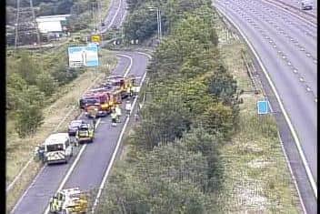 The M1 southbound exit slip road at Junction 29A is closed due to a serious collision. Credit: Highways England.