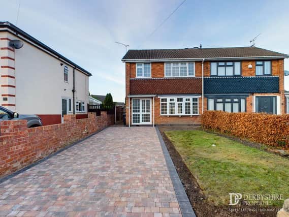 This refurbished, three-bedroom, semi-detached house on Goose Green Lane in Shirland is new to the market with estate agents Derbyshire Properties. Its price tag is £250,000.