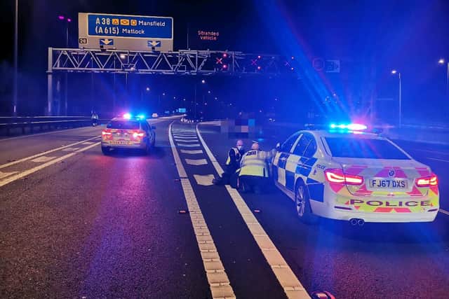 A drunk driver fell asleep at the wheel on Junction 28 of the M1 in Derbyshire.