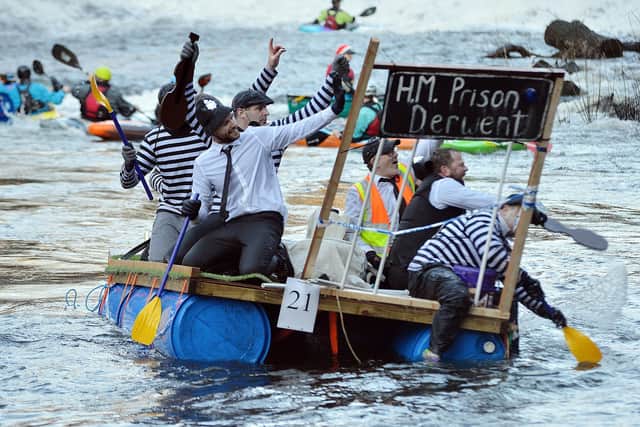 A jail break down the Derwent at the 2022 Boxing Day Raft Event. (Photo: Brian Eyre/Derbyshire Times)