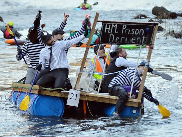 A jail break down the Derwent at the 2022 Boxing Day Raft Event. (Photo: Brian Eyre/Derbyshire Times)