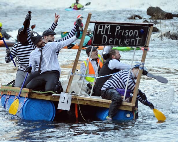 A jail break down the Derwent at the 2022 Boxing Day Raft Event. (Photo: Brian Eyre/Derbyshire Times)