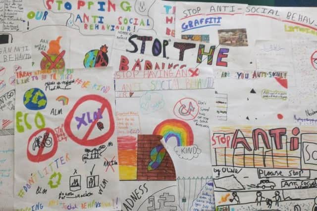 Students from Northfield Junior School in Dronfield made posters in honour of Antisocial Behaviour Awareness week. Credit: Dronfield Police SNT.