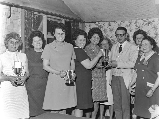 Heanor ladies darts and dominoes trophy presentation night, June 1970.