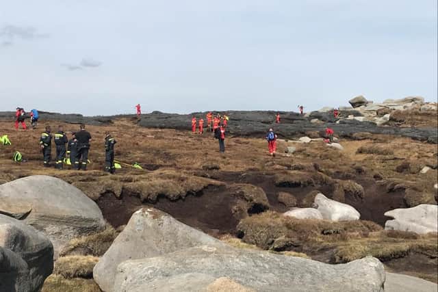 Crews tackle yesterday's fire on Kinder Scout. Image: DFRS.