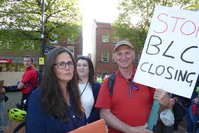 Pictured: local Green Party leader Alison McDermott and Cllr Amanda Paget alongside protesters.