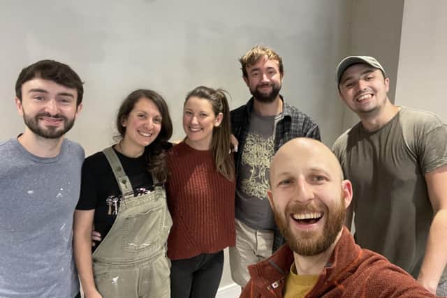 Bronwyn Benstead, second left, and Kevin Karaca were helped by friends Ethan Cairns,  Lizzie Henshaw, Martyn Stonehouse and Ed Pountney to get the premises ready for opening.