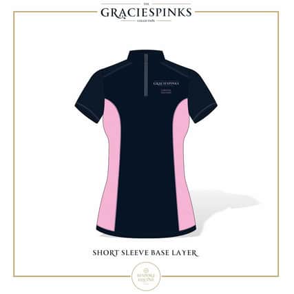 The Gracie Spinks Collection features jodhpurs, a sports bra, a long sleeve base layer, and a short sleeve base layer