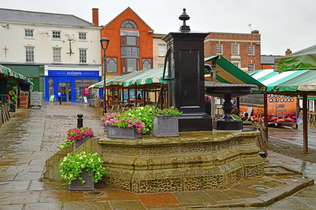 The water pump in Chesterfield Market was surrounded by a selection of pretty flowers.
