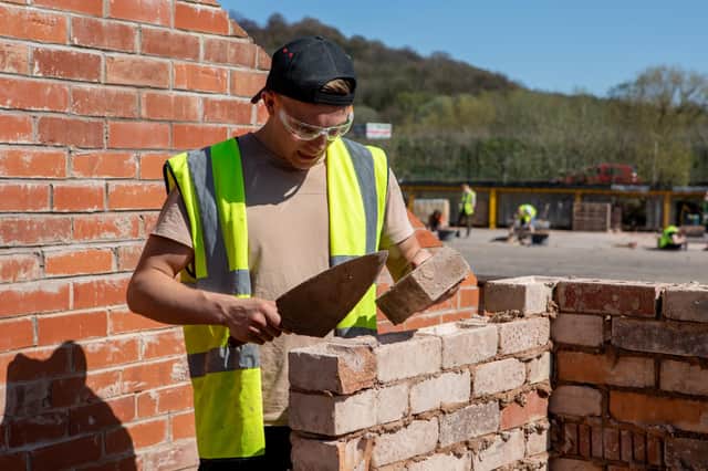 A bricklaying student at Chesterfield College.