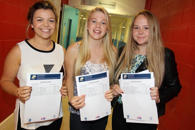 GCSE results day at Tupton Hall School. Pictured are Charlotte Cooke, Callie Salway, and Abbie Hallam.