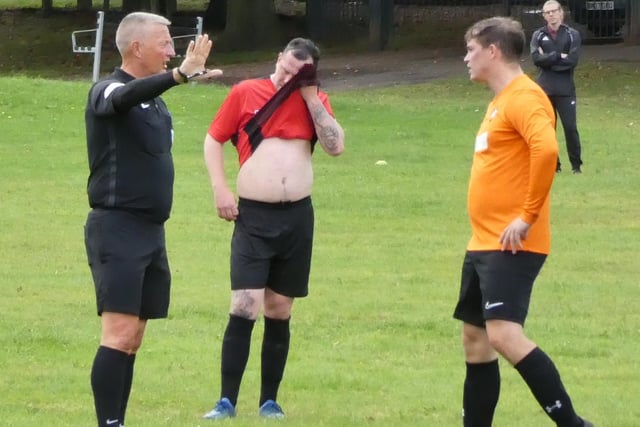 Former Football League assistant referee Nigel Smith takes charge during Rangers' 6-2 win at Grassmoor Sports.
