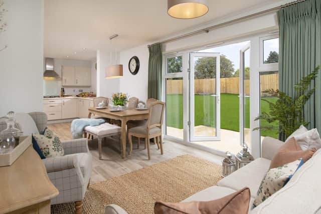 An open-plan kitchen/dining area featured at Ashberry Homes’ Mill Fields development