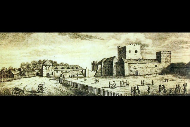 The Militia in Portchester Castle about 1800.