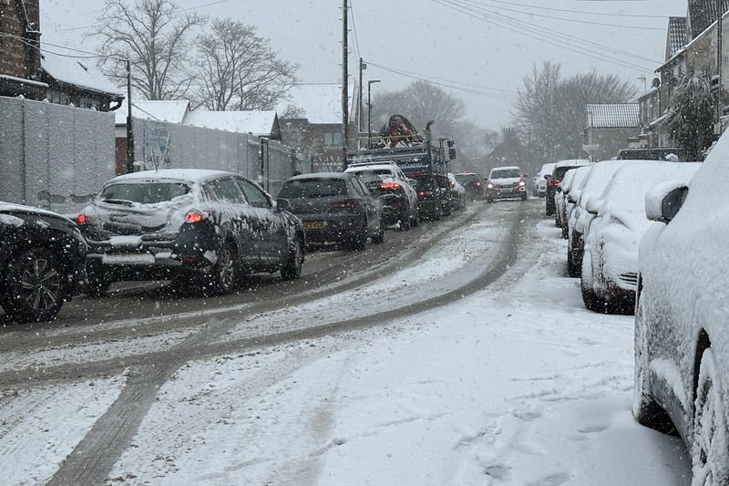The adverse weather has led to congestion on routes across the town.