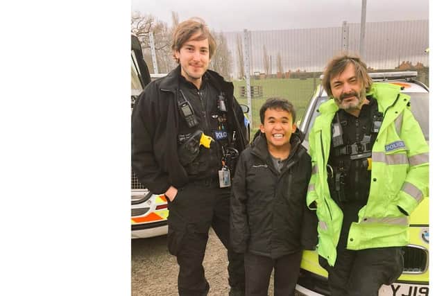 James Cheung with Derbyshire police's traffic cops.