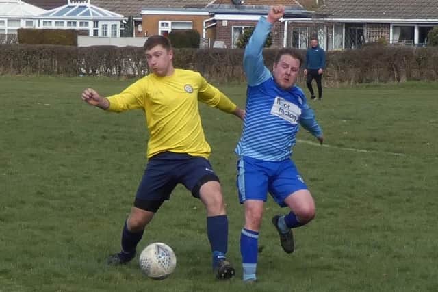 Action from Shinnon's 7-4 win over Newbold Community Football Training. Photo by Martin Roberts.