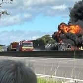 The tanker caught fire this morning and is still causing delays for drivers along the M1. 
Credit: Nathan Bourne