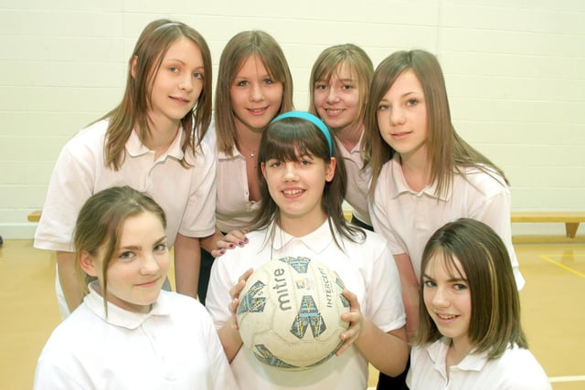 Tupton Hall Year 8 Netball Champs, bl-r: Natasha Illingworth, Sophie Burrows, Emma Booker, Evie Whittaker, fl-r: Bobbie Fox, Chloe Smith, Ruby Brunt in 2006