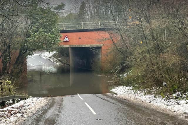 The underpass on Wyaston Road between Ashbourne to Wyaston Village was closed due to flooding yesterday and drivers were urged to detour through Osmanton. (Credit: Caroline Sterland)