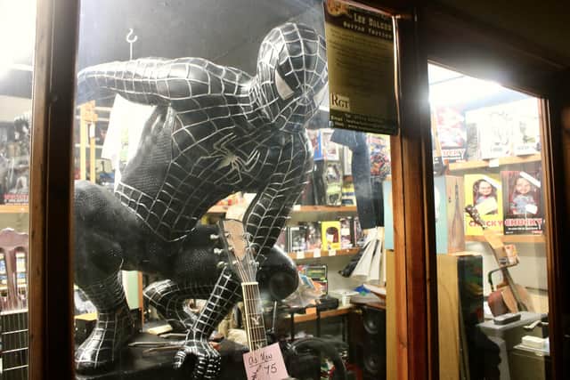 A Spiderman statue, upstairs at Alfreton Sales and Exchange