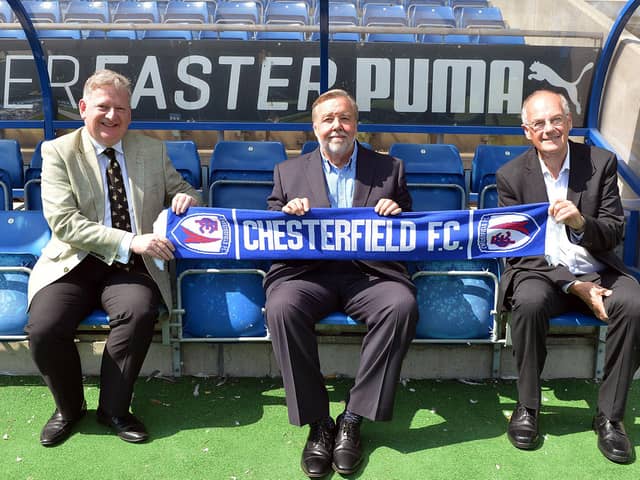 Spireites co vice-chairmen Martin Thacker and Dave Simmonds either side of chairman Mike Goodwin.