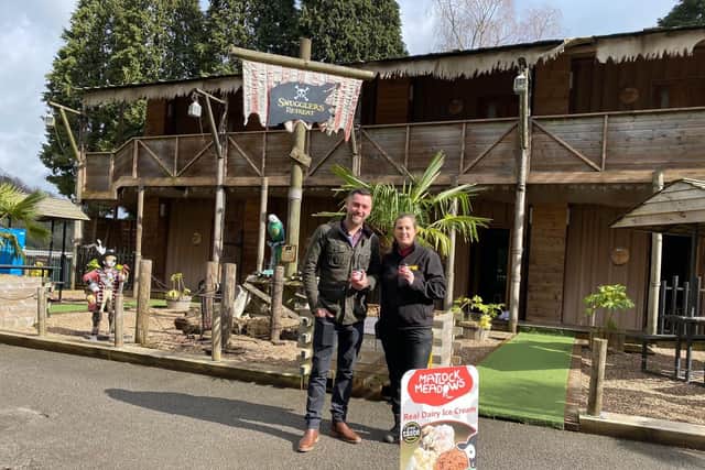 Hannah Marsden, resort manager at Gulliver's Kingdom, with Josh Dakin whose family run Matlock Meadows ice cream business at Masson Farm.