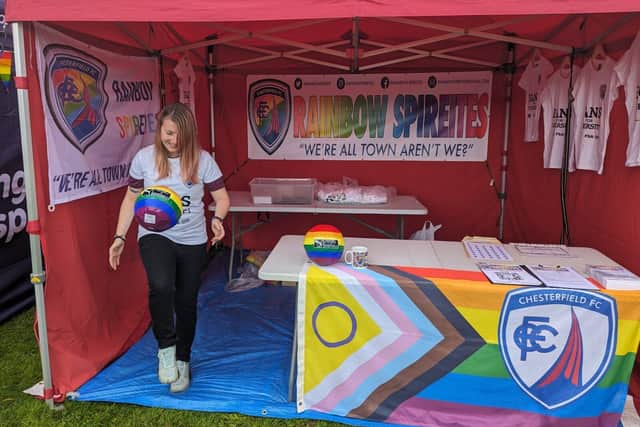 Ellie Yates with the Rainbow Spireites at Chesterfield Pride