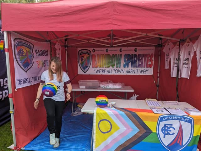 Ellie Yates with the Rainbow Spireites at Chesterfield Pride