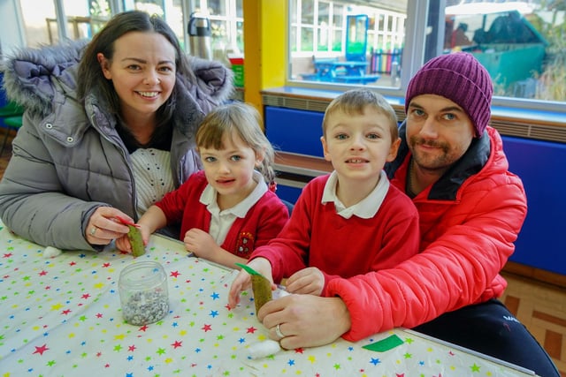 Duckmanton Primary School hosted a special Christmas craft event. Pictured above are James and Michelle with Leon and Kyla Drabble.