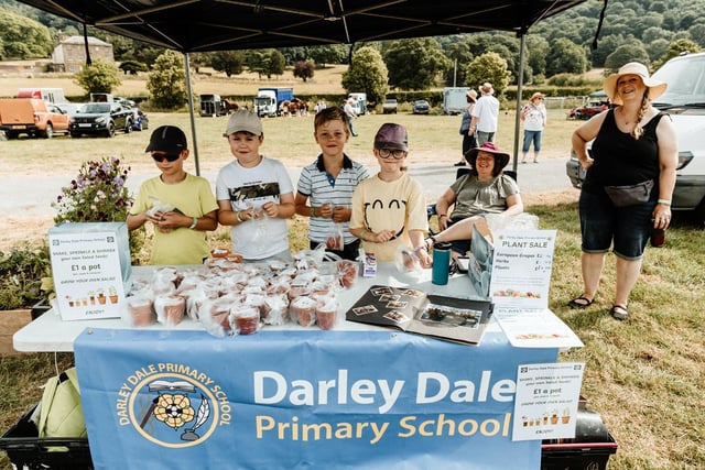 Darley Dale Primary School pupils  at their garden-themed stall.
