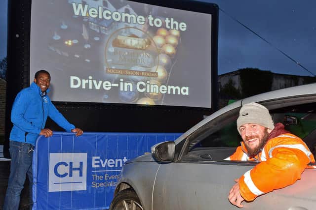 Gerald Hayfield, events manager at CH Events, and manager Mick McCarthy at the outdoor cinema at Brampton manor.