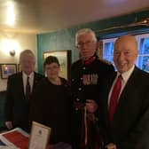 WVSA chairman Alistair Wright, right, with  Chairman of Winster Village Shop Association with the Vice-Lord Lieutenant of Derbyshire John Wilson deputies Kate Alcock and Nick Hodson.