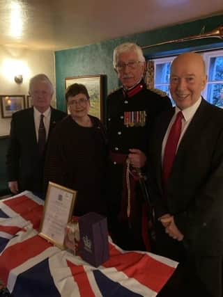 WVSA chairman Alistair Wright, right, with  Chairman of Winster Village Shop Association with the Vice-Lord Lieutenant of Derbyshire John Wilson deputies Kate Alcock and Nick Hodson.