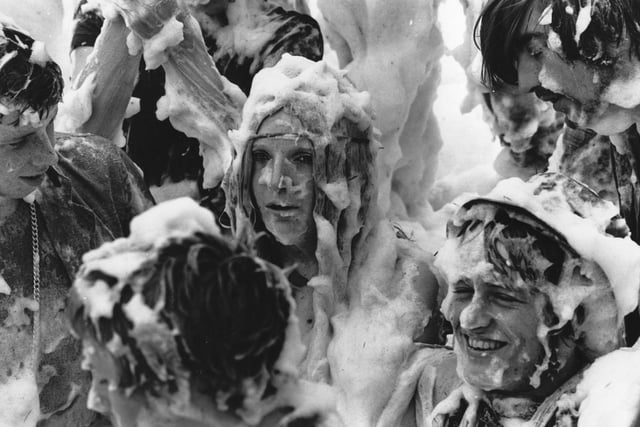 Hippies at the Isle of Wight pop festival having a communal foam bath. (Photo by Express Newspapers/Getty Images)