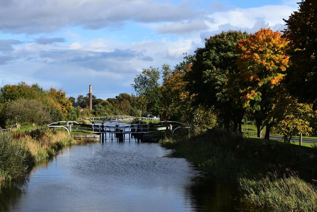 Camelon. The Forth and Clyde Canal with Rosebank Distillery in the distance.