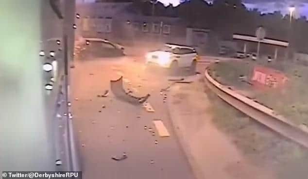 The impact was filmed from a rearward-pointing camera fitted to the truck's cab