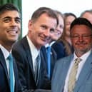 Prime Minister Rishi Sunak, chancellor Jeremy Hunt, and leader of Derbyshire County Council Barry Lewis.