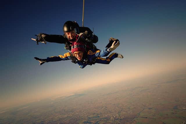 Emily Lawrence taking part in her first skydive