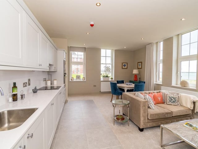 Inside a two bedroom penthouse style apartment in Royal Haslar, Gosport, in 2021. It is on sale for £510,000. Picture: Fox and Sons