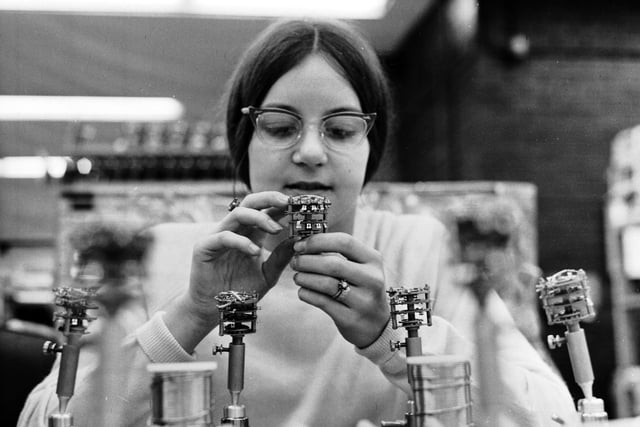 Linda Ritchie making switches at the Hewlett-Packard electronics factory, South Queensferry, in September 1970.