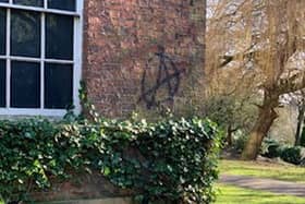 Security concerns have been raised after graffiti was spray-painted on the ‘exquisite’ Georgian brickwork of famous Chesterfield building Tapton House. Image: Ian Scott.