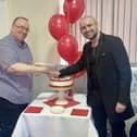 Cake Cutting: Ps. Peter Cavanna (left) and Ben Allsop (right) do the honours ...